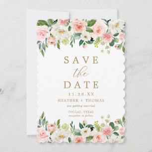 Reserve A Data Casamento em Aquarela Floral Rosa Elegante em Dour