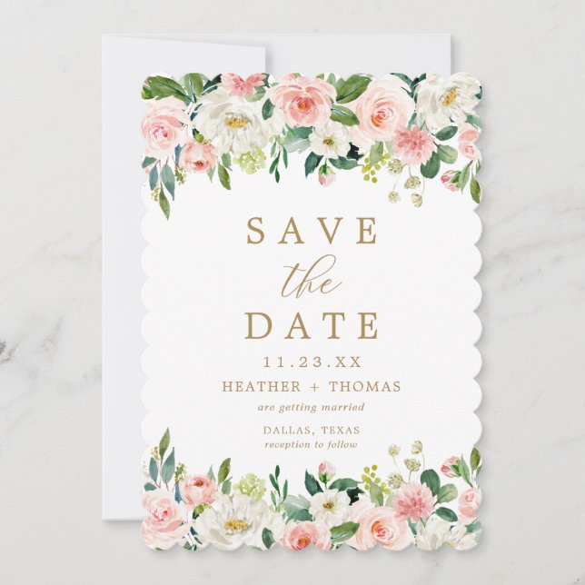 Reserve A Data Casamento em Aquarela Floral Rosa Elegante em Dour (Frente)