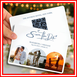 Reserve A Data Casamento em Azul Empoeirado | Código QR de Foto