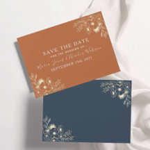 Casamento em Azul Marinho e Terracota Save The Dat