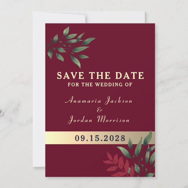 Reserve A Data Casamento em Borgonha Vermelha (Frente)