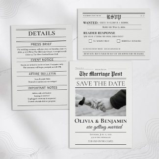 Reserve A Data Casamento em Estilo de Jornal para Salvar a Data