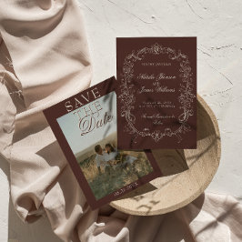 Reserve A Data Casamento em Marrom Chocolate Vintage Foto Dinheir