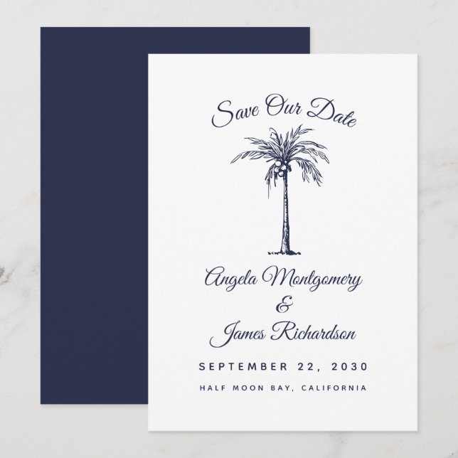 Reserve A Data Casamento em Palm Beach no Azul Naval Moderno Salv (Frente/Verso)