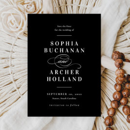 Reserve A Data Casamento em Preto e Branco com Caligrafia Elegant