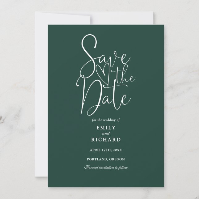 Reserve A Data Casamento em Script Moderno Elegante Esmeralda Ver (Frente)