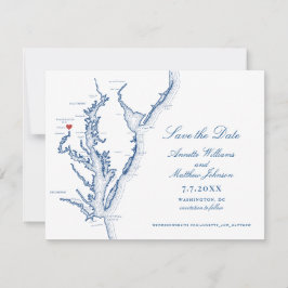 Reserve A Data Casamento em Washington DC Mapa Azul Elegante