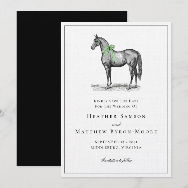 Reserve A Data Casamento Equestre Vintage Elegante Cavalos  (Frente/Verso)