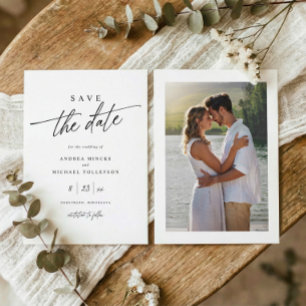 Reserve A Data Casamento Escrito à Mão Moderna Preto e Branco