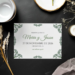 Reserve A Data Casamento Espanhol Minimalista Floral Verde Talave