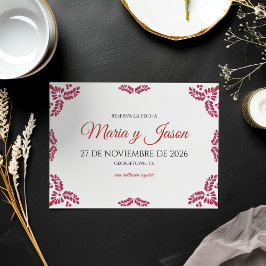 Reserve A Data Casamento Espanhol Minimalista Floral Vermelho Tal