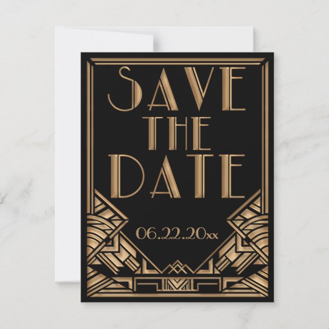 Reserve A Data Casamento Estilo Art Déco Gatsby Save the Date (Frente)