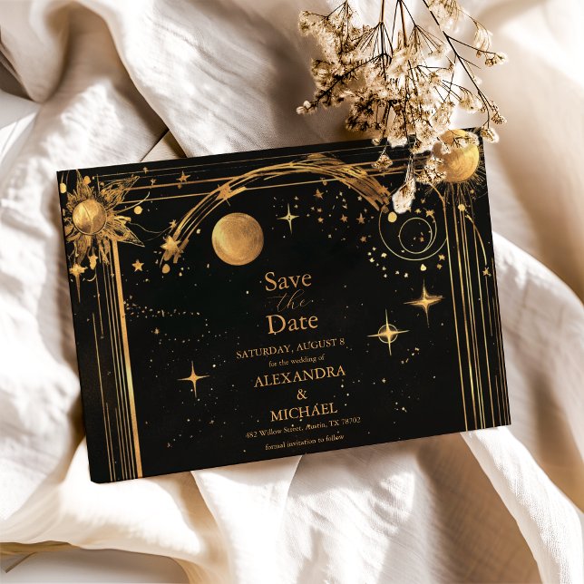 Reserve A Data Casamento Estrelas Lua Preta Meia-Noite Celestial (Criador carregado)
