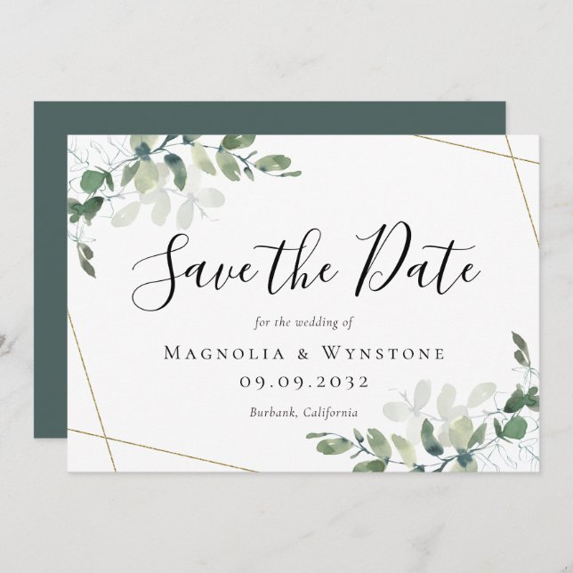 Reserve A Data Casamento Eucalyptus Greenery Watercolor (Frente/Verso)