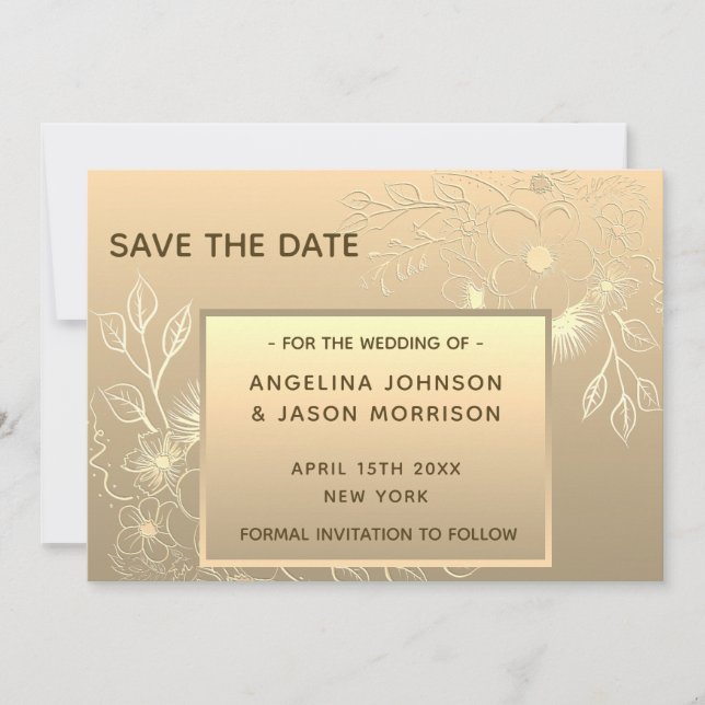 Reserve A Data Casamento Falso Ouro Elegante (Frente)