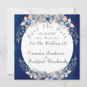 Reserve A Data Casamento Flor de Concha Aquarela Azul Marinho Ros