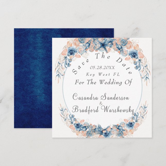 Reserve A Data Casamento Flor de Concha Aquarela Beje Naval (Frente/Verso)