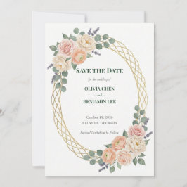 Reserve A Data Casamento Flor de Pessegueiro e Treliça Dourada