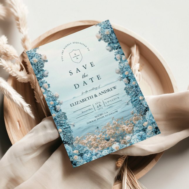 Reserve A Data Casamento Florais Azul Pastel Costeiro (Criador carregado)