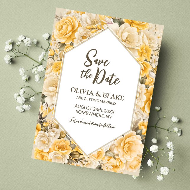 Reserve A Data Casamento Floral Amarelo (Criador carregado)
