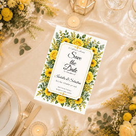 Reserve A Data Casamento Floral Amarelo Elegante