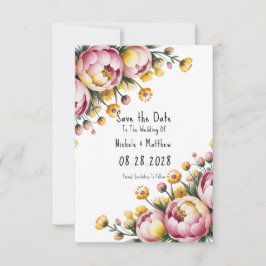 Reserve A Data Casamento Floral Amarelo-Rosa