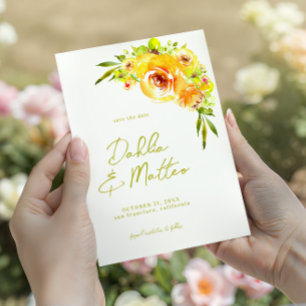 Reserve A Data Casamento Floral Aquarela Amarela e Verde Cítrica
