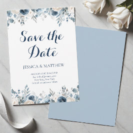 Reserve A Data Casamento Floral Aquarela Caligrafia Azul Elegante
