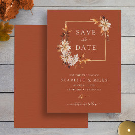 Reserve A Data Casamento Floral Aquarela Outono Cobre