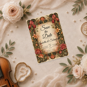 Reserve A Data Casamento Floral Art Nouveau Elegante