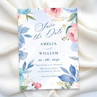 Reserve A Data Casamento floral azul