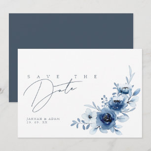 Reserve A Data Casamento Floral Azul Arraste Elegante