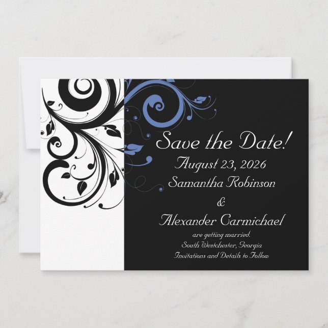 Reserve A Data Casamento Floral Azul da Centáurea Violeta Preta (Frente)