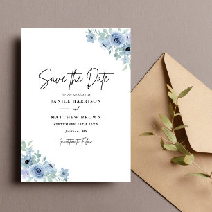 Reserve A Data Casamento Floral Azul Desbotado Vintage