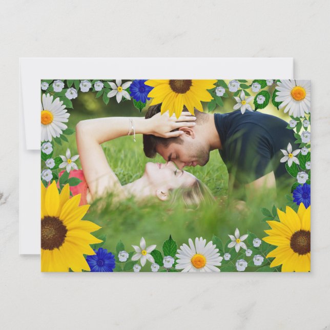 Reserve A Data Casamento Floral Azul do Céu Azul (Frente)