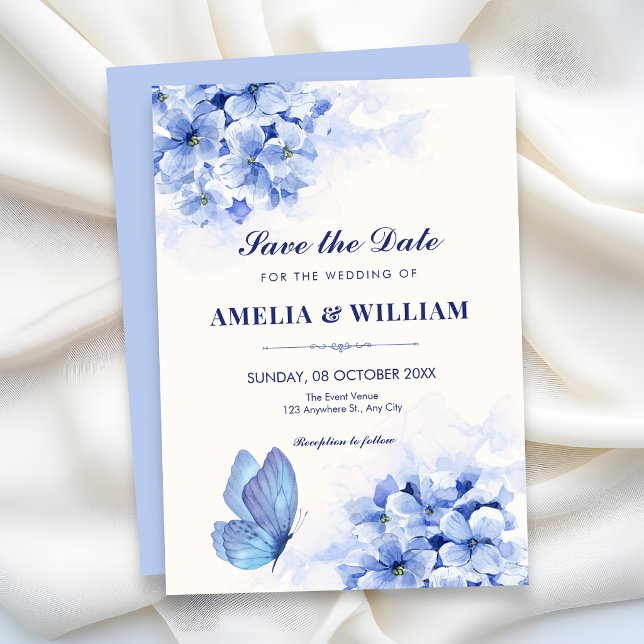 Reserve A Data Casamento floral azul elegante (Criador carregado)