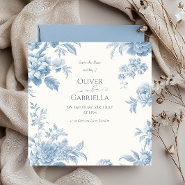 Reserve A Data Casamento Floral Azul Elegante Toile Francesa