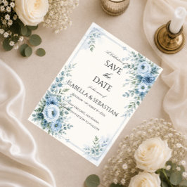 Reserve A Data Casamento Floral Azul Empoeirado