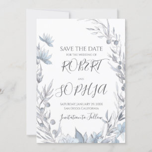 Reserve A Data Casamento Floral Azul Empoeirado