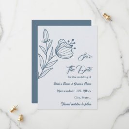 Reserve A Data Casamento floral azul empoeirado romântico