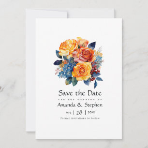 Reserve A Data Casamento Floral Azul, Laranja, Amarelo e Vermelho
