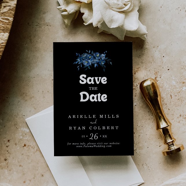 Reserve A Data Casamento Floral Azul Marinha Real (Criador carregado)