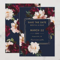Casamento Floral Azul Naval Bege Borgonha Sombrio