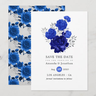 Reserve A Data Casamento Floral Azul Real e Prata