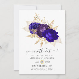 Reserve A Data Casamento Floral Azul Real, Roxo e Dourado