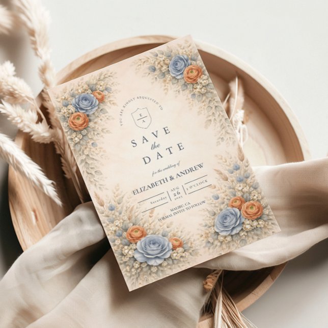 Reserve A Data Casamento Floral Azul Romântico (Criador carregado)