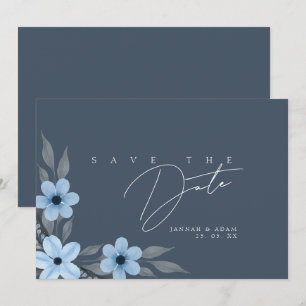 Reserve A Data Casamento Floral Azul Simples