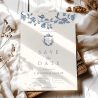 Casamento Floral Azul-Vintage, Francês Elegante