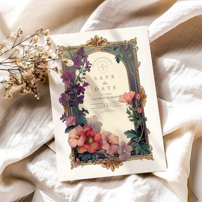 Reserve A Data Casamento Floral Barroco Art Nouveau (Criador carregado)