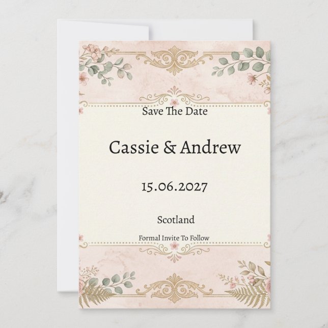 Reserve A Data Casamento Floral Bege (Frente)